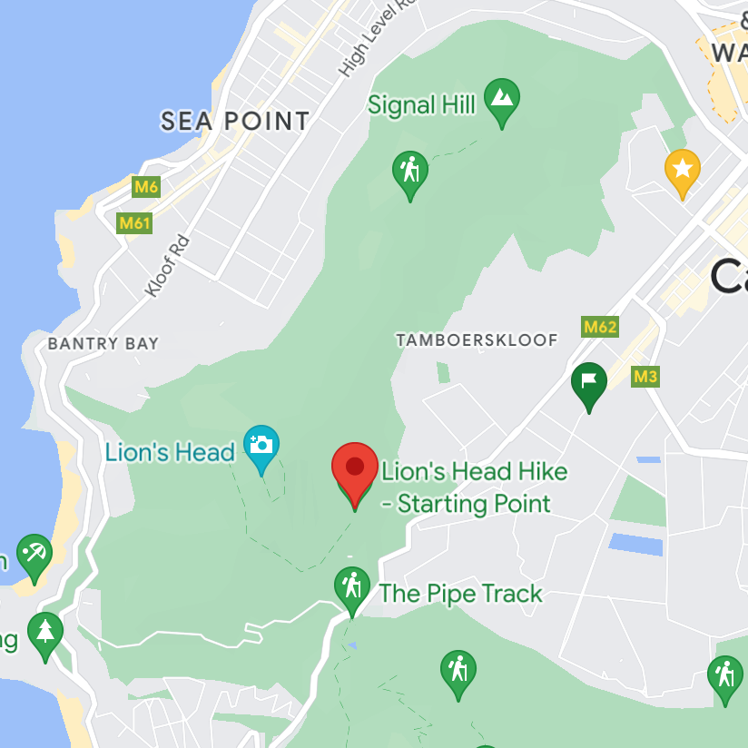 Map showing Lions Head Starting Point Cape Town