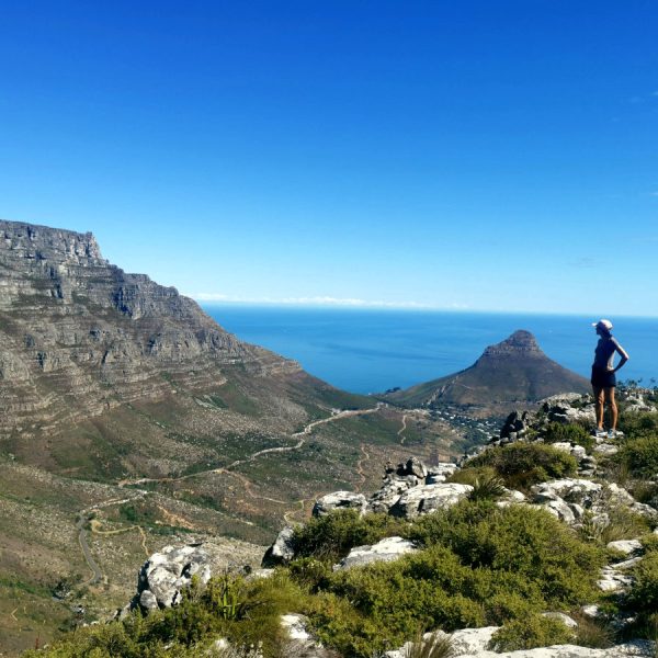 Katharina overlooking the valley on Devils Peak - one of the best hikes around Cape Town