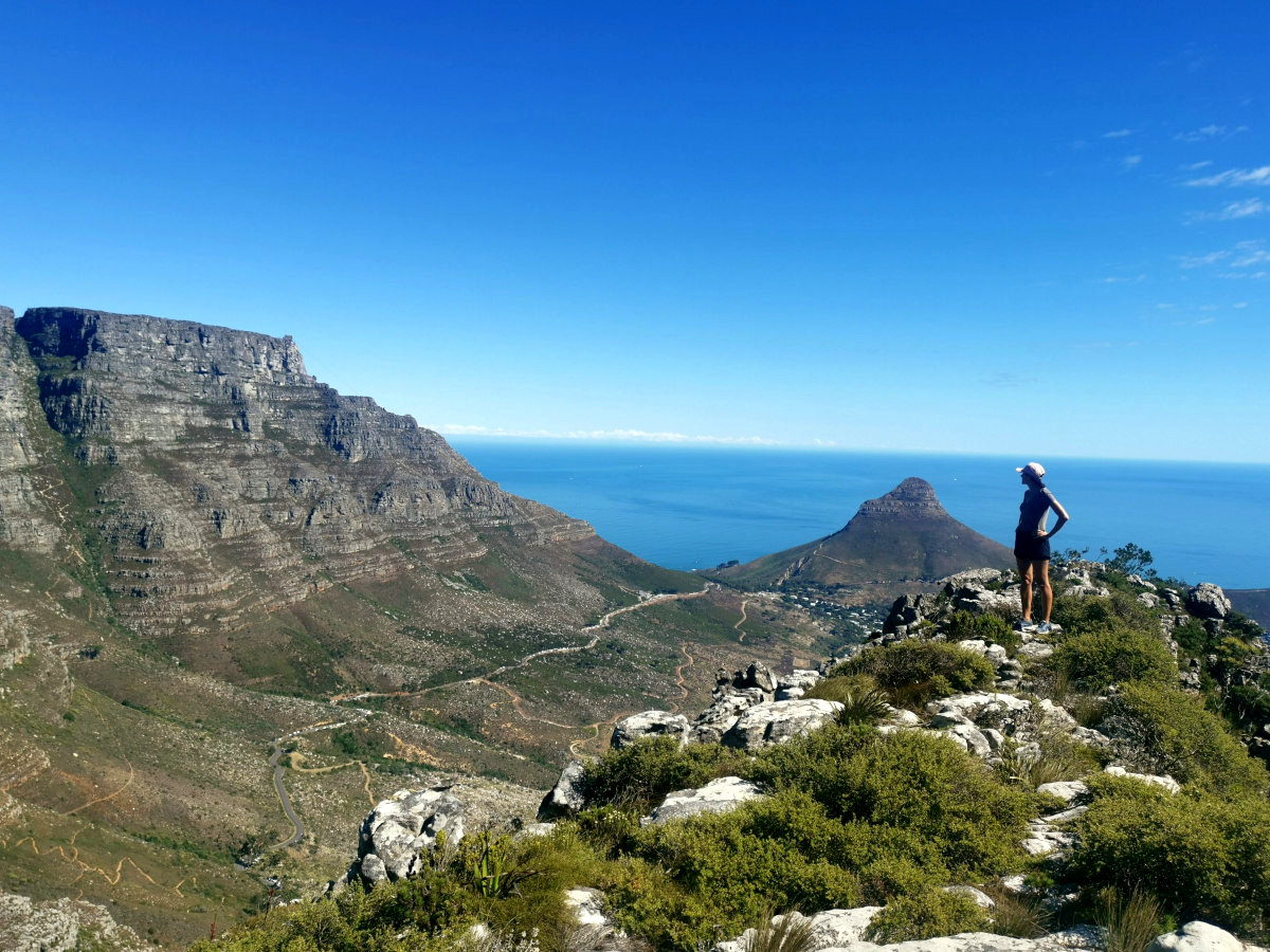 Katharina overlooking the valley on Devils Peak - one of the best hikes around Cape Town