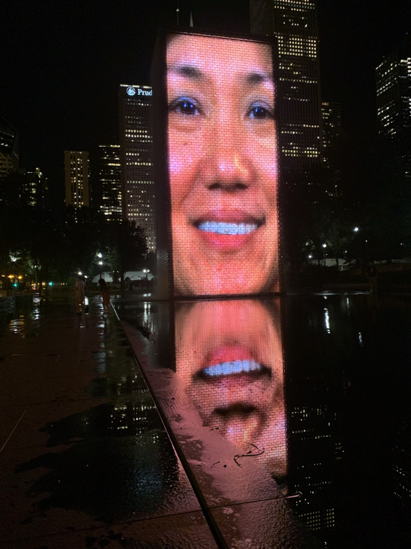 The Crown Fountain in Millennium Park at night