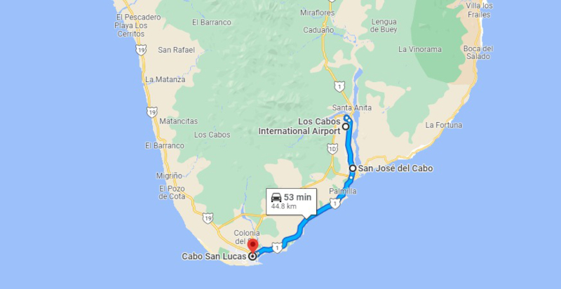 Map of Los Cabos Airport, San José Del Cabo and Cabo San Lucas