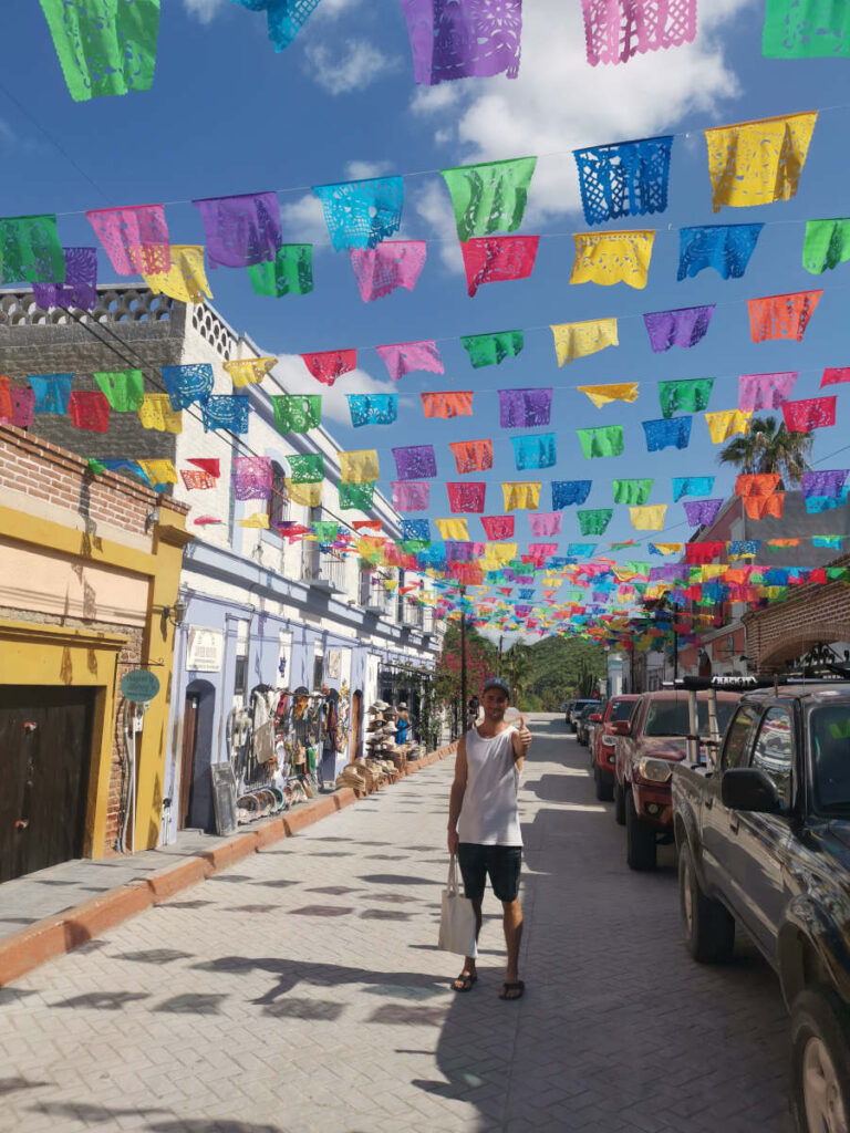 Colourful flags in the centro historico of Todos Santos.