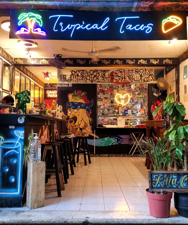 Entrance to a taco restaurant - one of the best cheap eats in Playa del Carmen Mexico