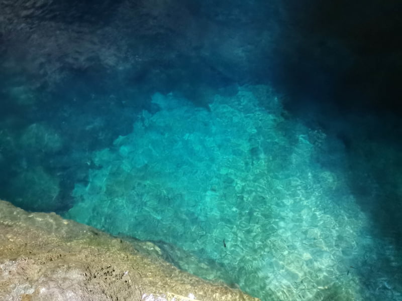 Sparkling blue water of Cenote Tankach-Ha