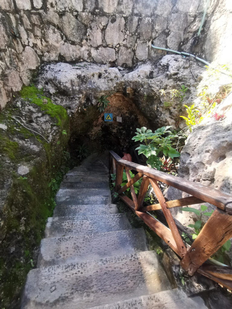 Staircase into the entrance of Cenote Tankach-Ha