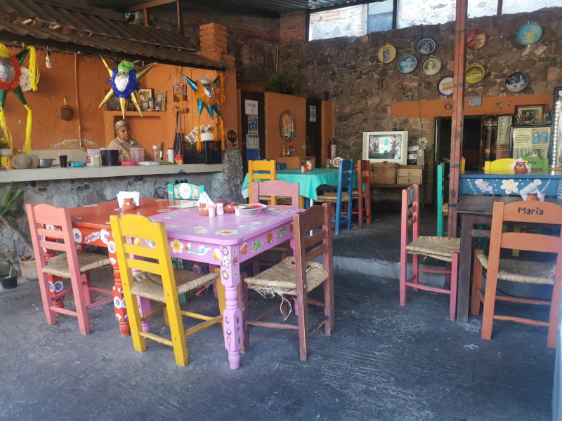 Seating area at Carnitas el Guero which makes some of the best tacos in San Miguel de Allende