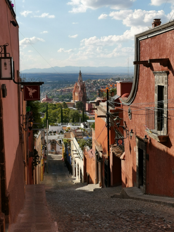 An unusual view of the main cathedral in San Miguel de Allende