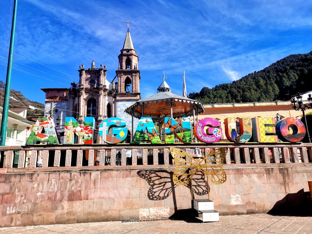 Colorful letters in the center of downtown Angangueo