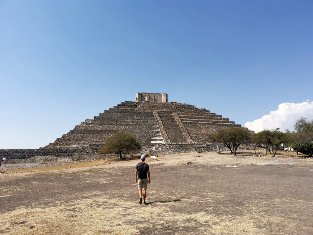 Allan walking towards the El Cerrito Pyramid in Querétaro, Mexico