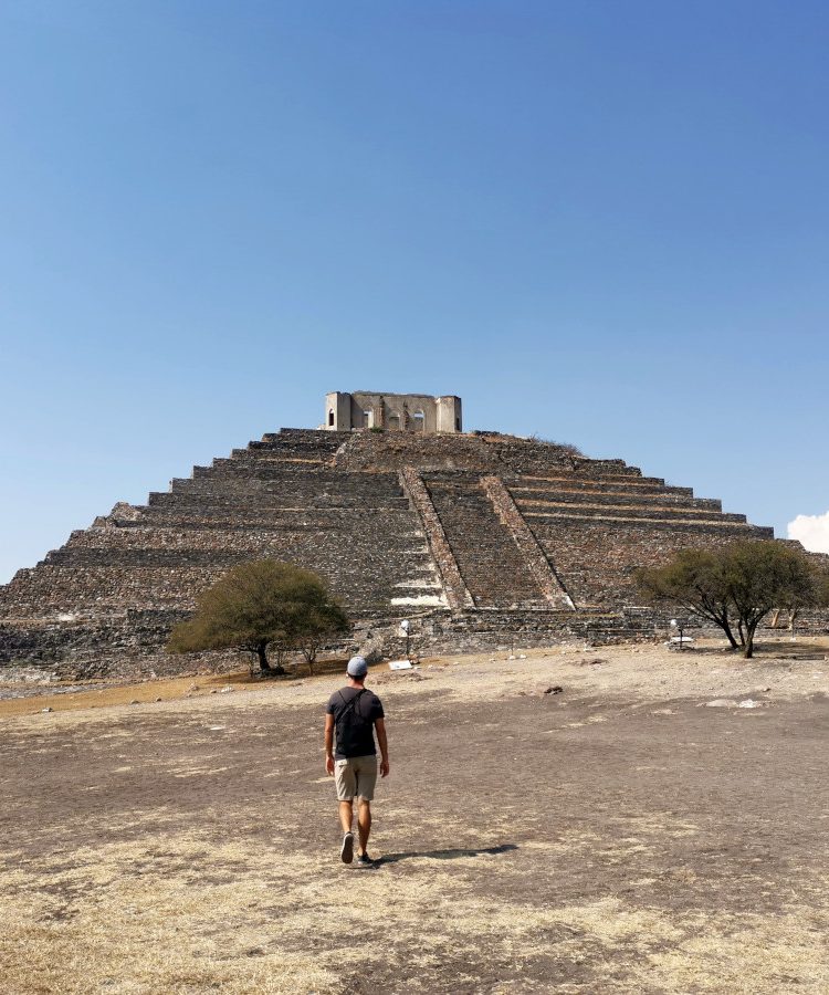 Allan walking towards the El Cerrito Pyramid in Querétaro, Mexico