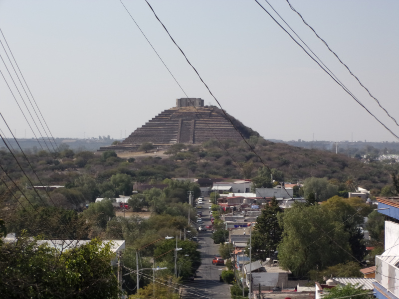 View of El Cerrito pyramid in Querétaro from the top of the hill