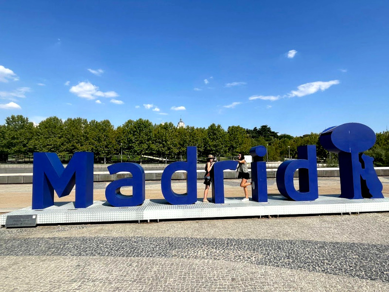 Blue letters spelling out Madrid a cool free thing to do in Madrid