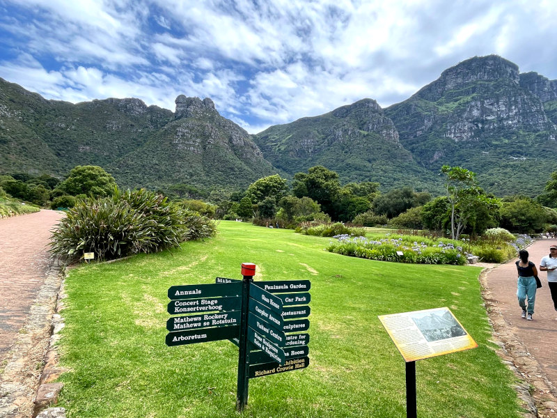 Two people going for a walk through Kirstenbosch Gardens in Cape Town South Africa