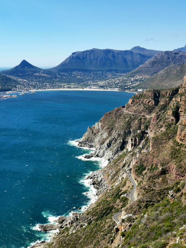 An aerial view of Chapmans Peak Drive a good way how to get to Cape Point