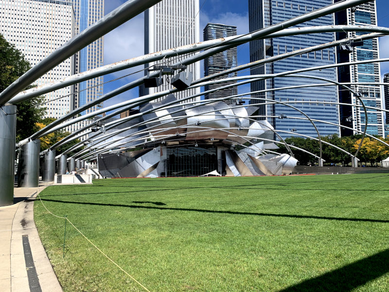 The Jay Pritzker Pavilion in Millennium Park where you can see live music in summer