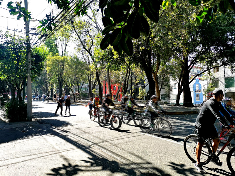 People riding bikes on Sunday in Condesa Mexico City