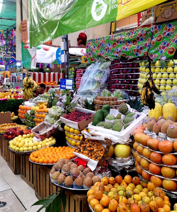 Fresh produce on display at Medellin Market in Mexico City