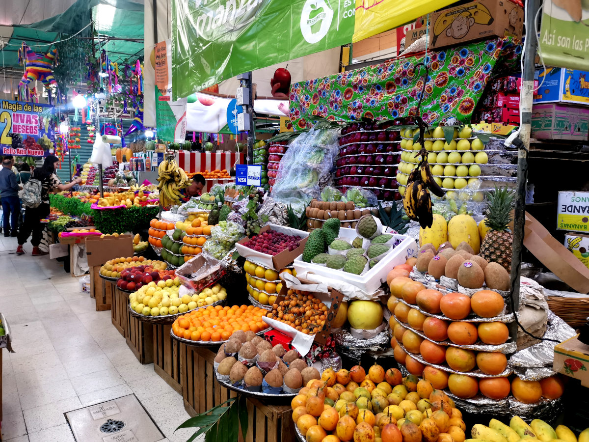 Fresh produce on display at Medellin Market in Mexico City