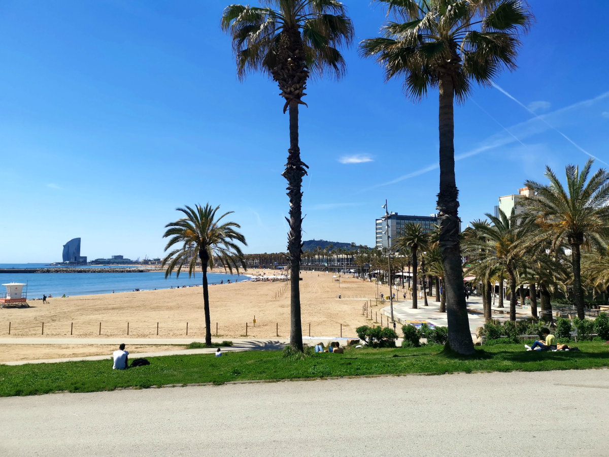 Overlooking Barceloneta Beach - one of the best free things to do in Barcelona