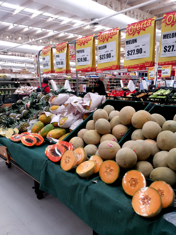 A selection of melons at a supermarket in mexico a great way how to eat healthy and cheap while traveling