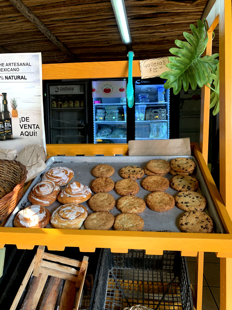 A tray of healthy vegan cookies for sale at La Chachalaca cafe