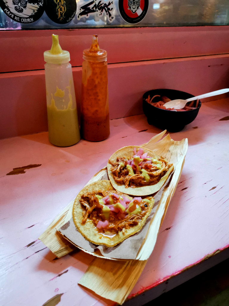 2 cheap tasty tacos from La Cochi Loka in Playa del Carmen Mexico