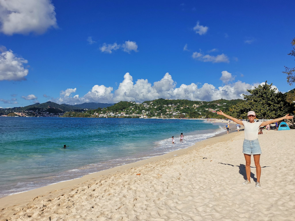 Katharina standing on Grand Anse Beach in Grenada