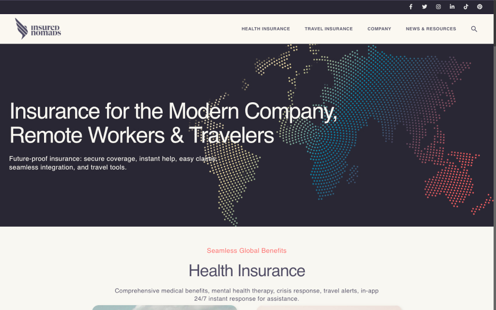 The Insured Nomads insurance website homepage