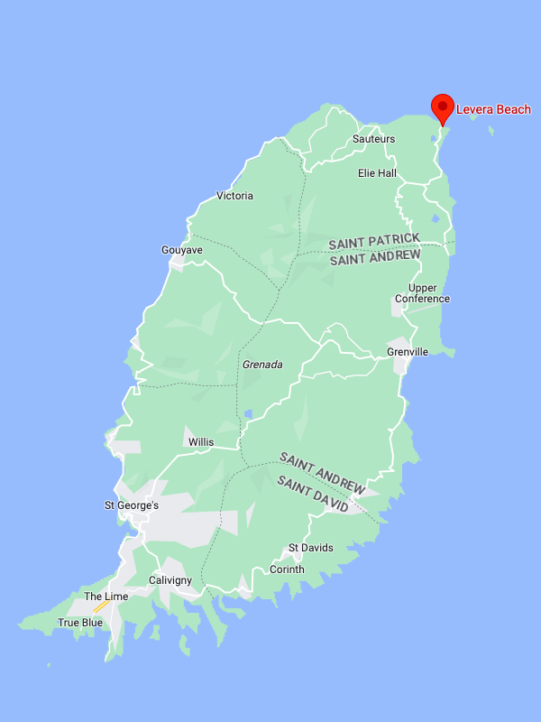 Map showing the location of leatherback turtles in Grenada nesting site