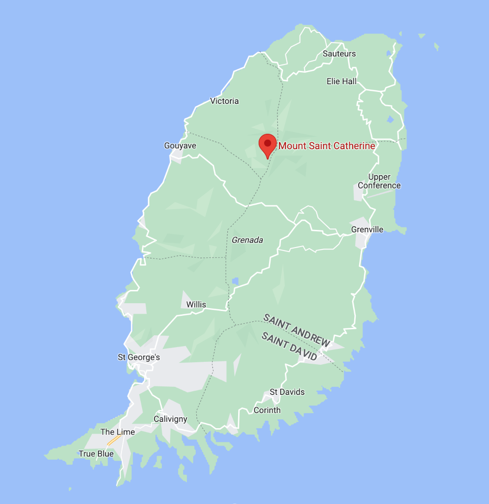 Mount Saint Catherine Grenada marked on the map