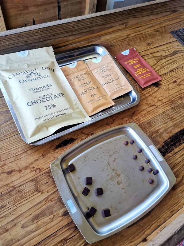 Crayfish Bay chocolate samples on a table showing their full range of chocolates