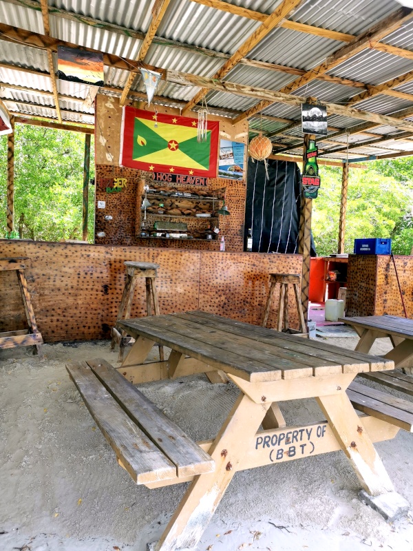 Rogers Beach Bar on Hog Island Grenada from the inside