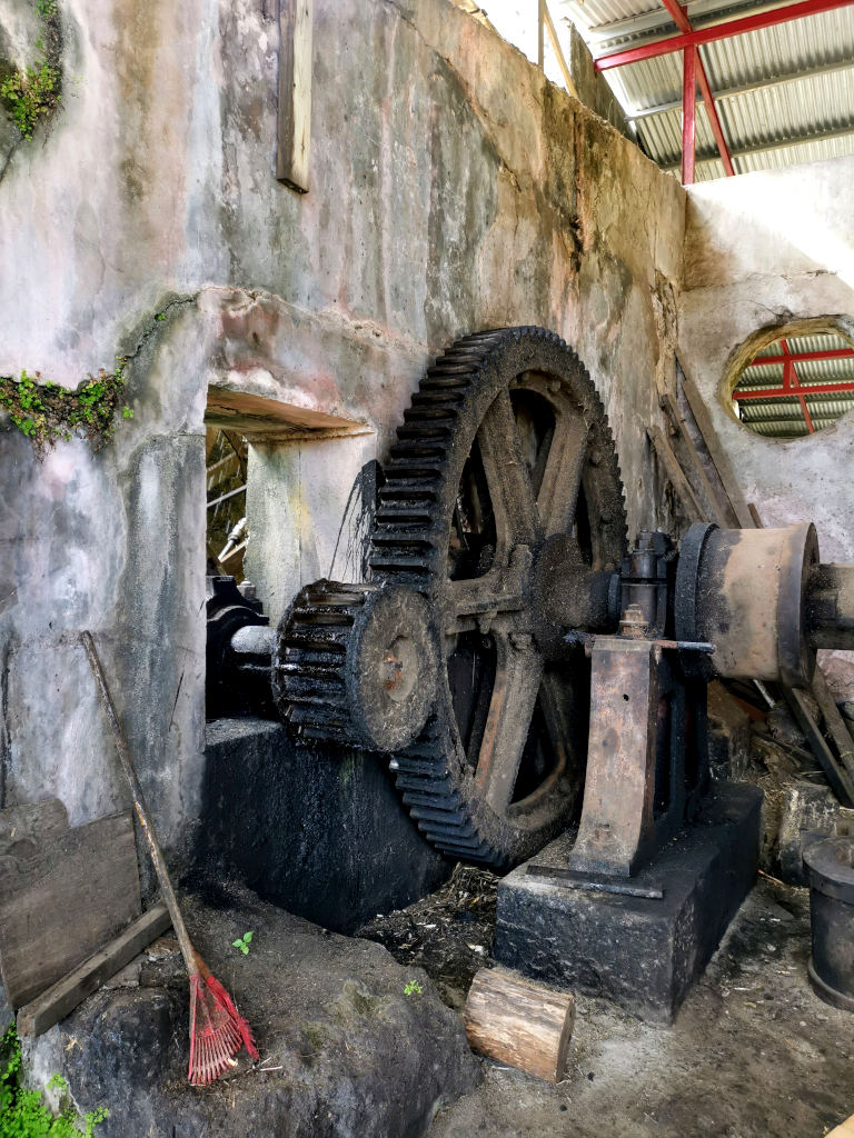 Some old machinery at the River Antoine Rum Distillery a great place for a Grenada Tour