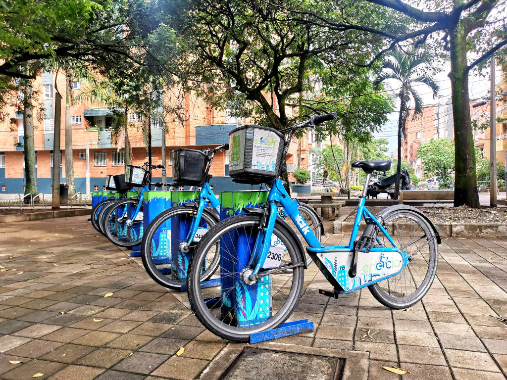 Public bikes for rent at a park in medellin colombia