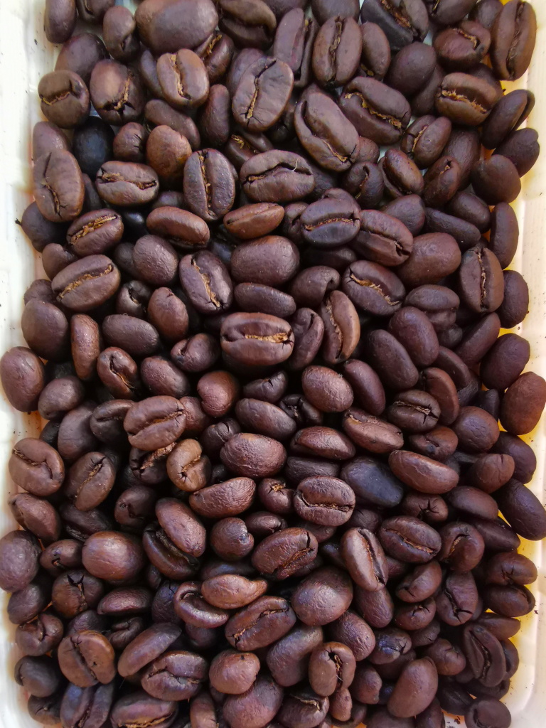 medium roasted coffee beans on a plate