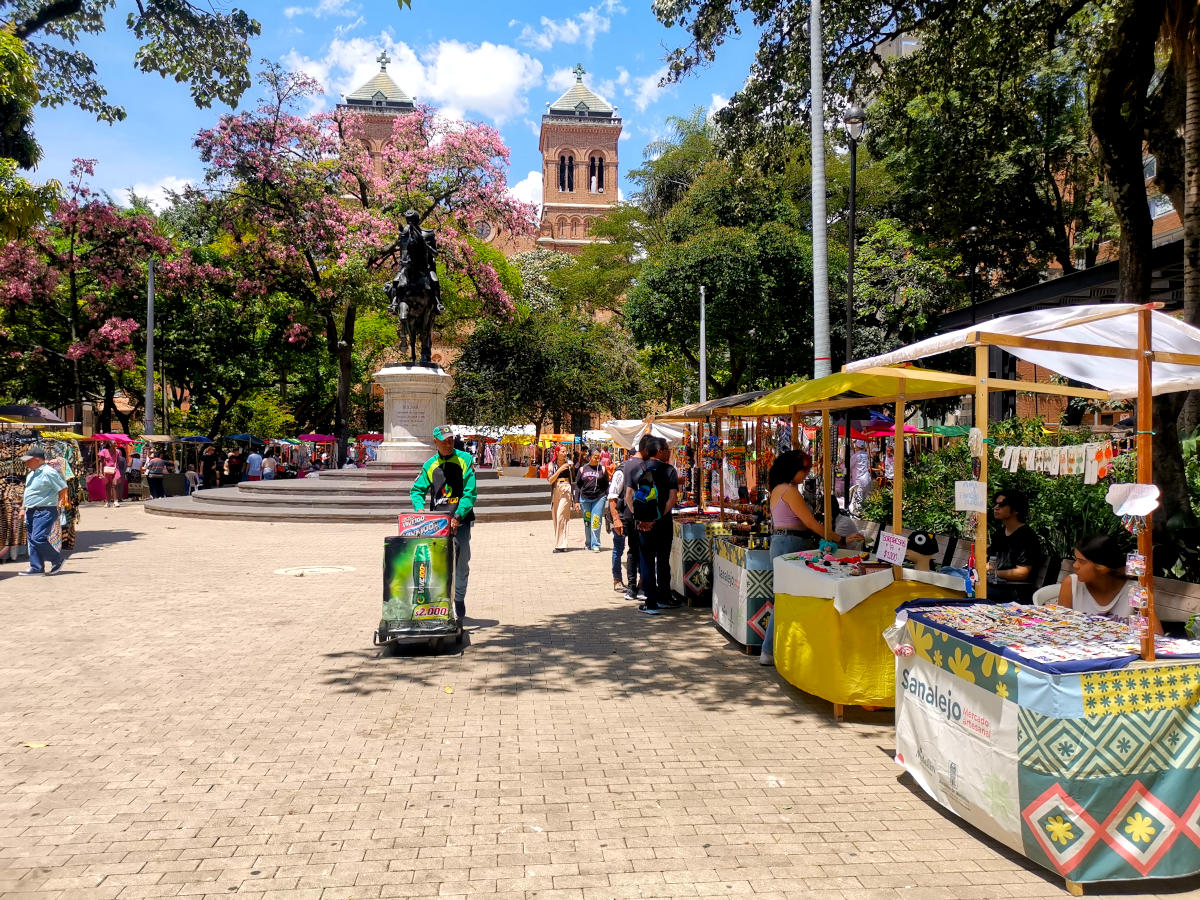 A market at Parque Bolivar one of the best free things to do in Medellin