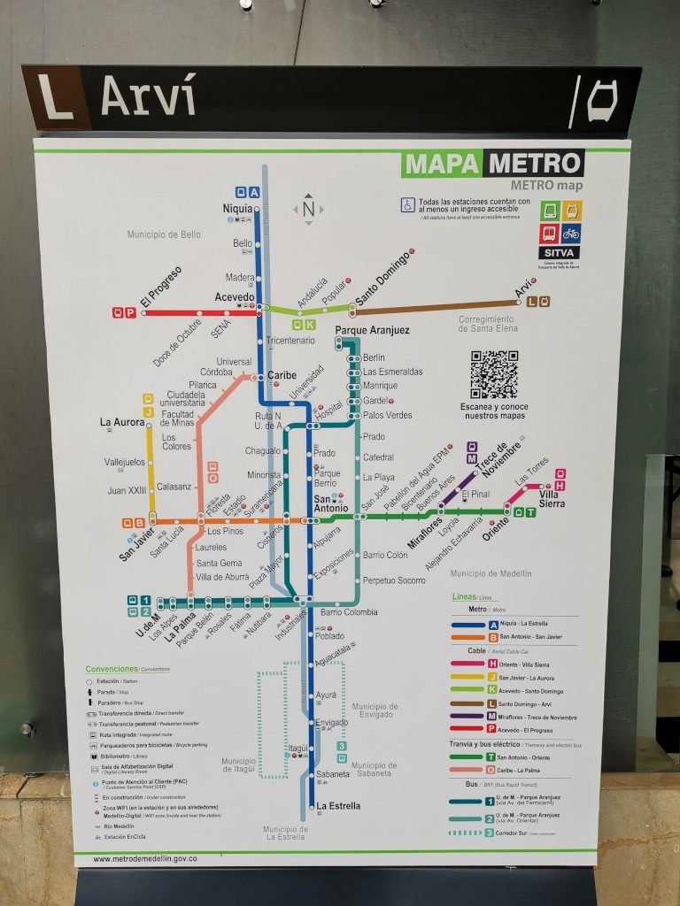 Metro map showing how to get to Parque Arvi