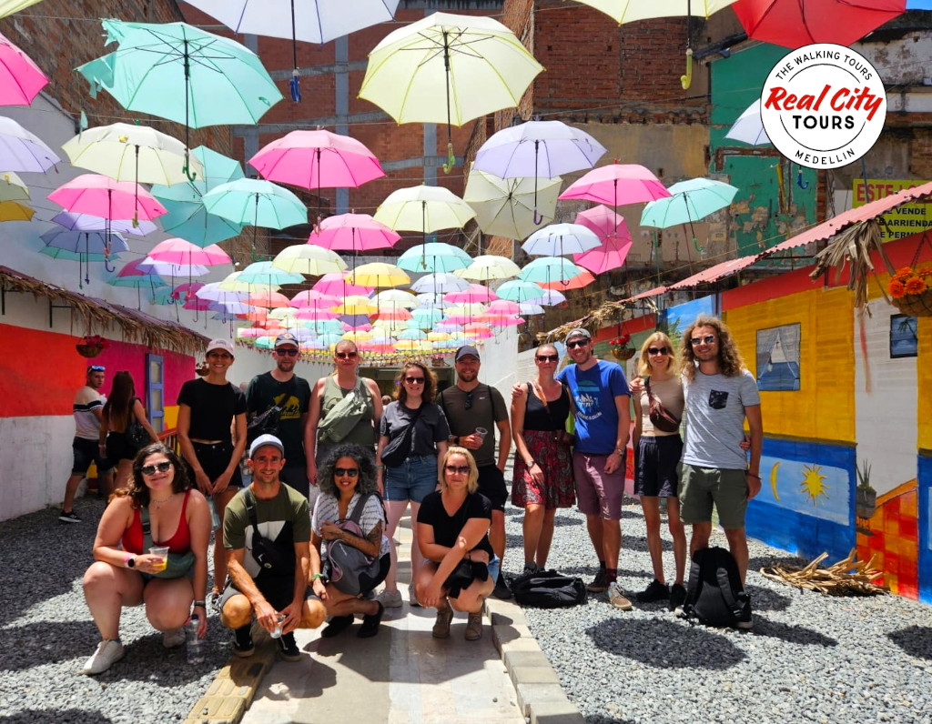 Group photo from a free walking tour by Medellin Real City Tours - an awesome free thing to do in Medellin