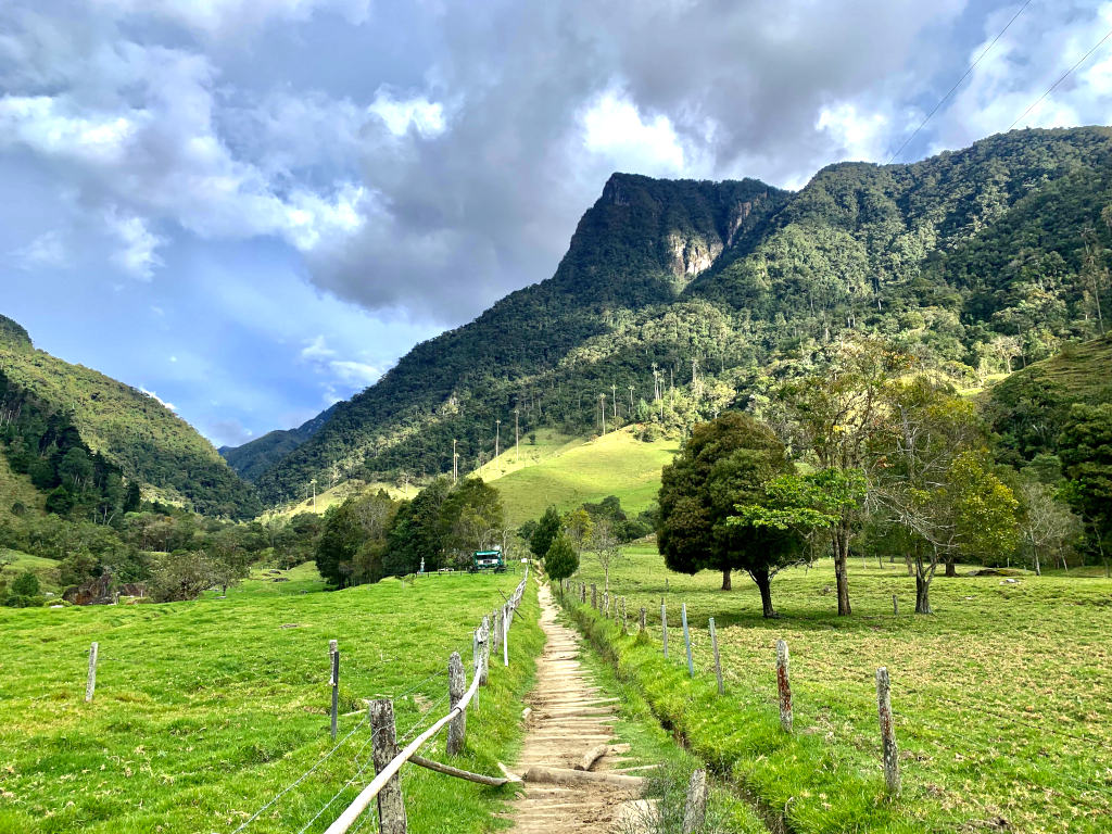 A path going through fields in the cocora valley one of the best things to do in salento colombia