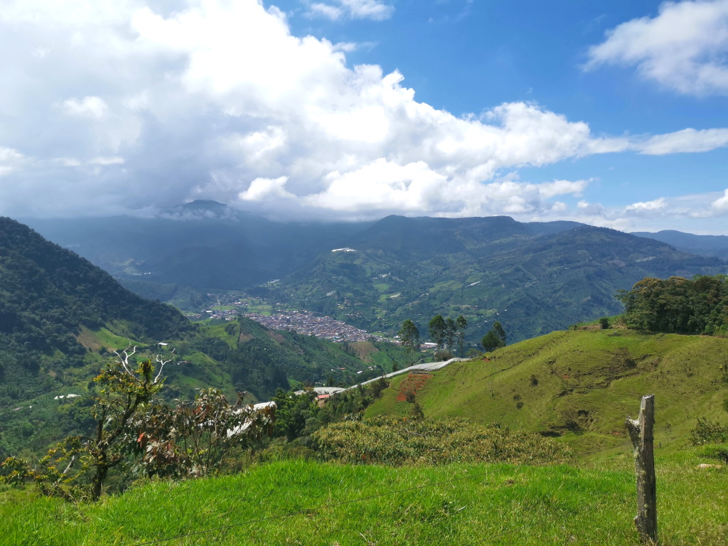 Overlooking the green hills in the coffee region of Colombia