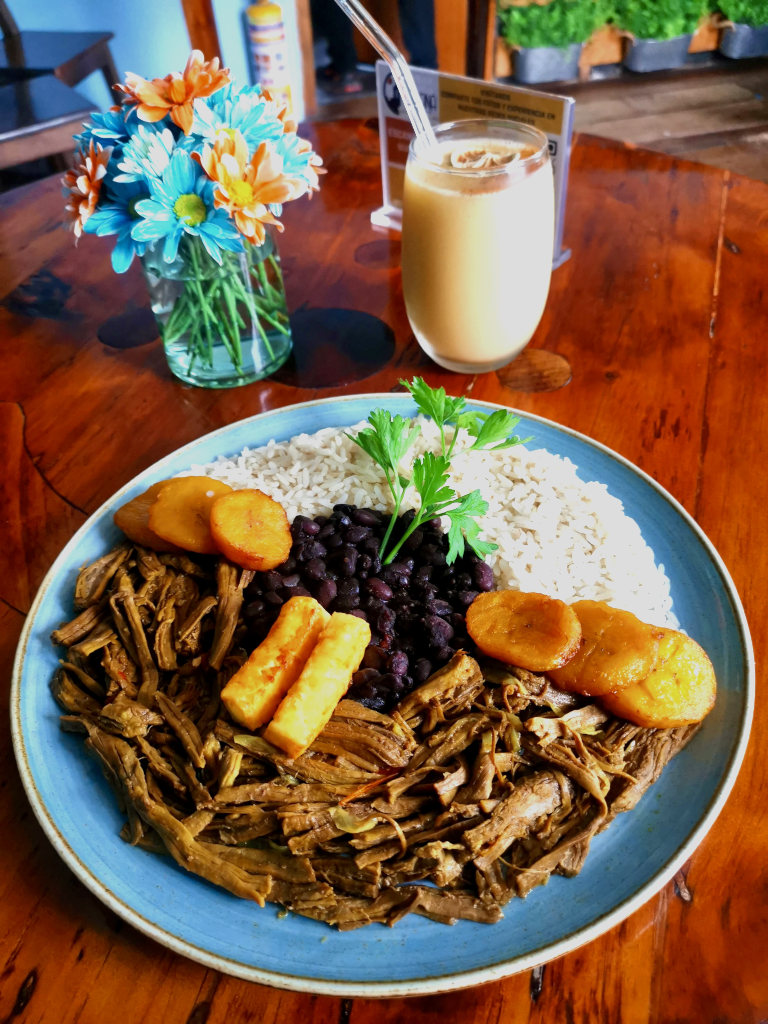 A plate of food at a Venezuelan restaurant in Salento Colombia