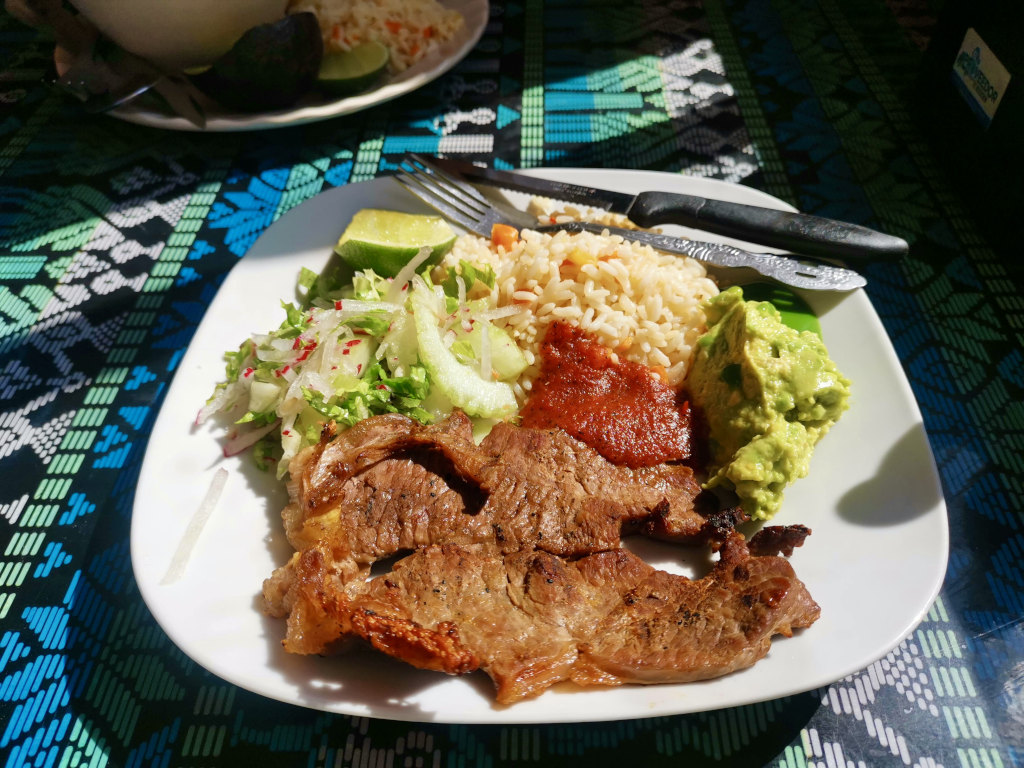 A plate of typical guatemalan food at a restaurant in Lake Atitlan in Guatemala