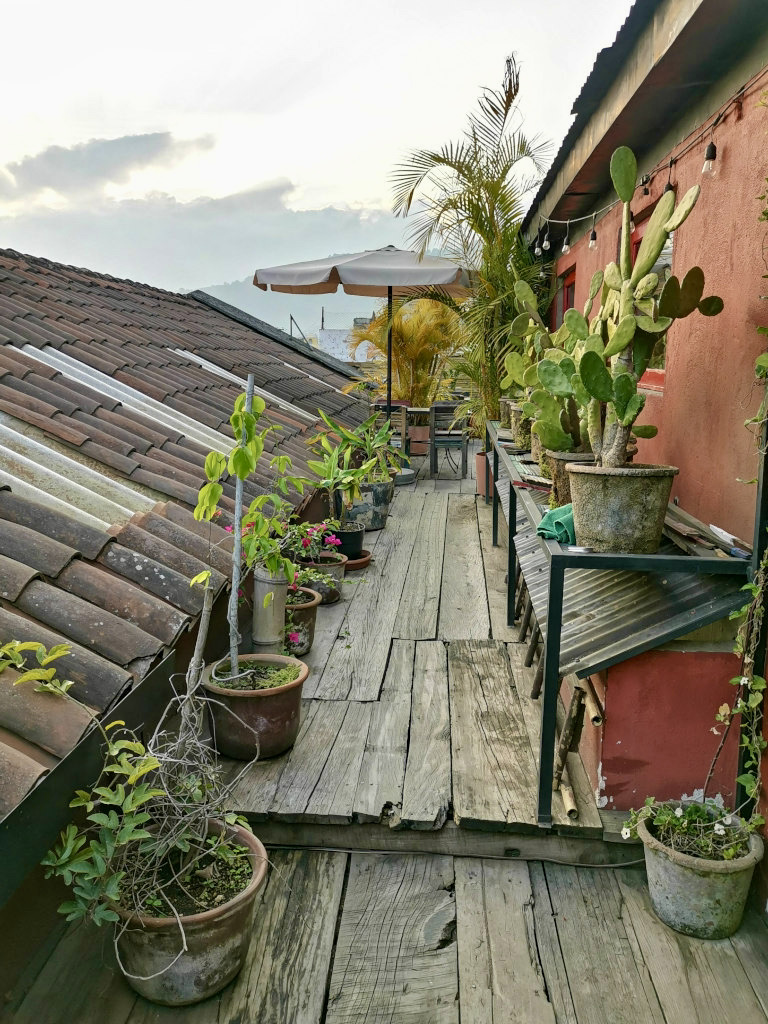 The rooftop of a cafe in Antigua Guatemala