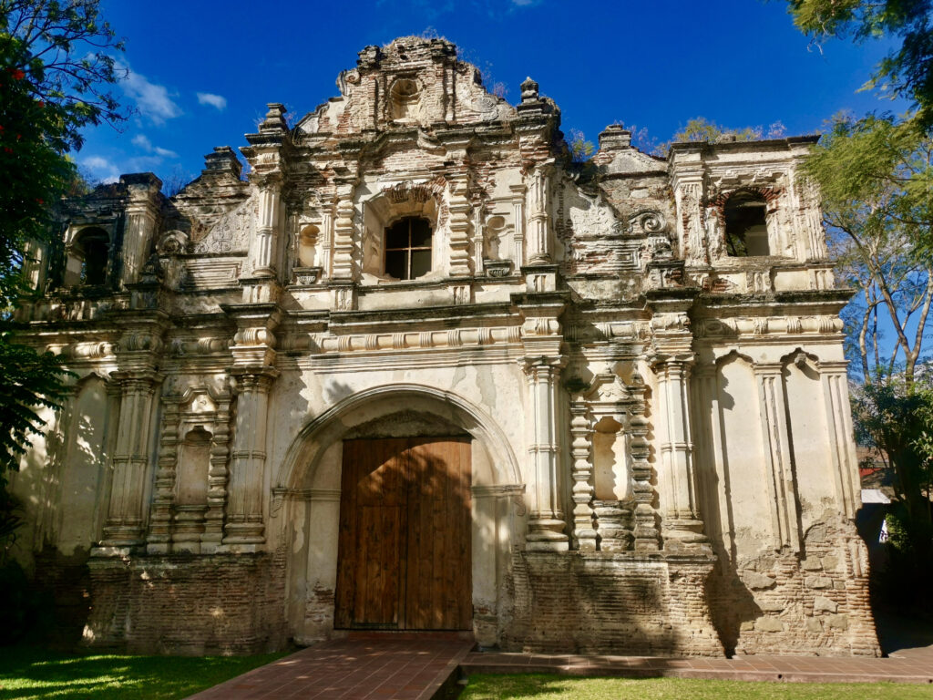 An old church that is crumbling due to earthquake damage in Antigua Guatemala