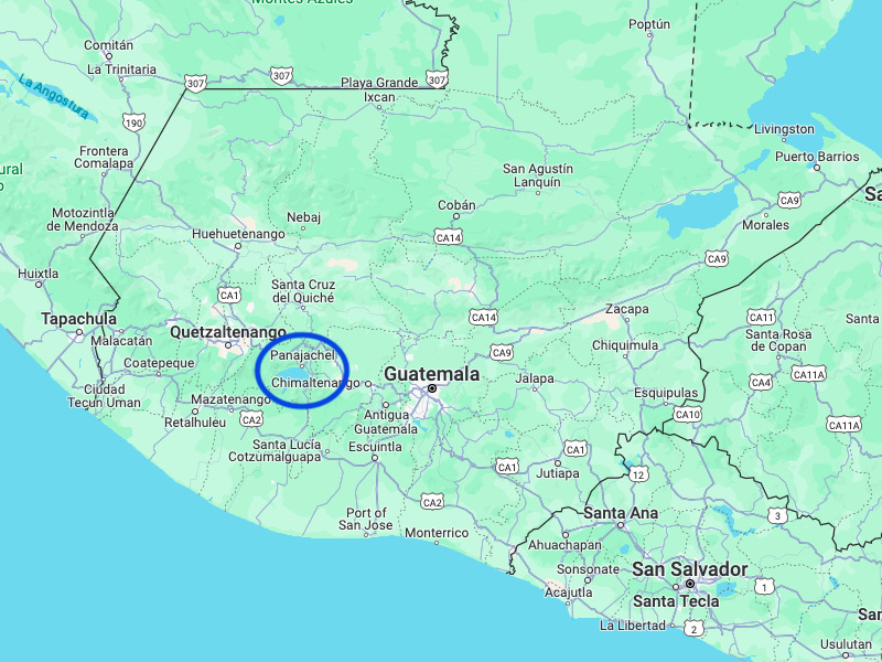 A map showing where Lake Atitlan is located in Guatemala