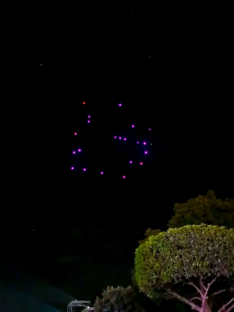 Drone show in Antigua Guatemala in the sky at New Year's Eve 