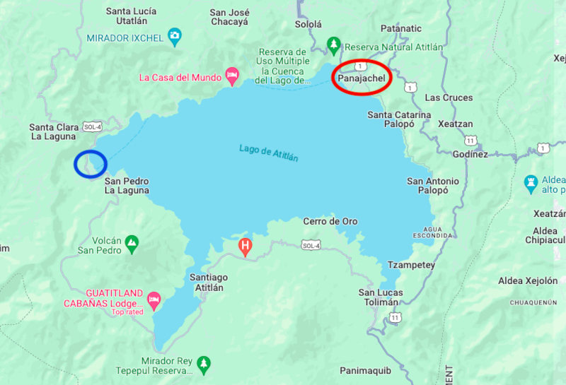 Map showing the location of the San Juan La Laguna Mirador at Lake Atitlan
