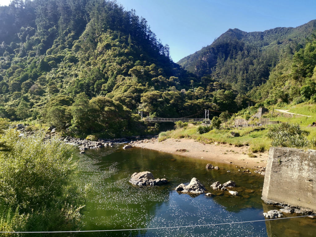 A river flowing through a gorge on the Hauraki Cycle Trail