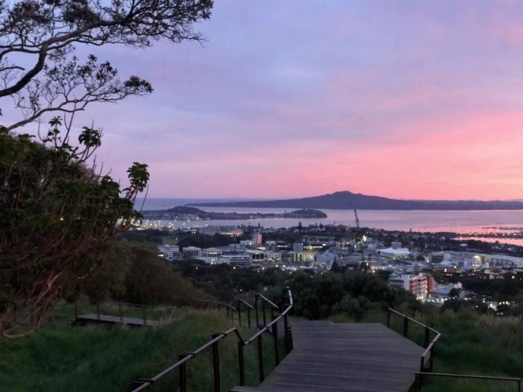 Sunset from the top of Mount Eden which is one of the best walks in Auckland