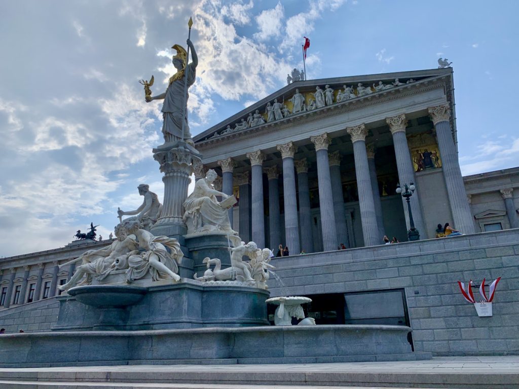 A statue in front of the austrian parliament a good place to stop during 2 days in vienna